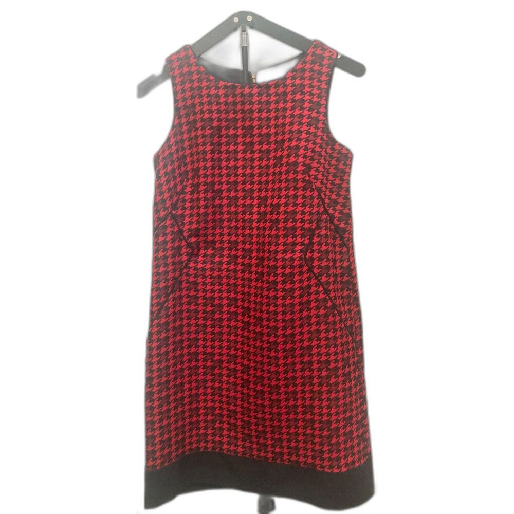 Shelby & Palmer Red Black Houndstooth Sleeveless Shift Dress Size 6 Regular